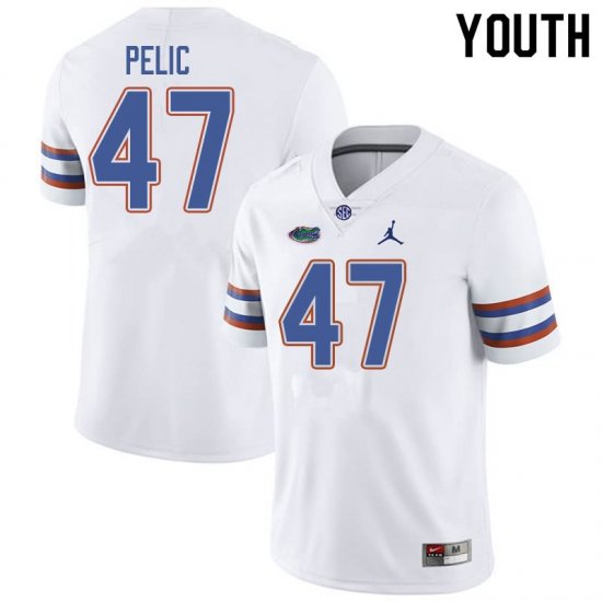 Youth Florida Gators #47 Justin Pelic NCAA Jordan Brand White Authentic Stitched College Football Jersey UJC3462PM